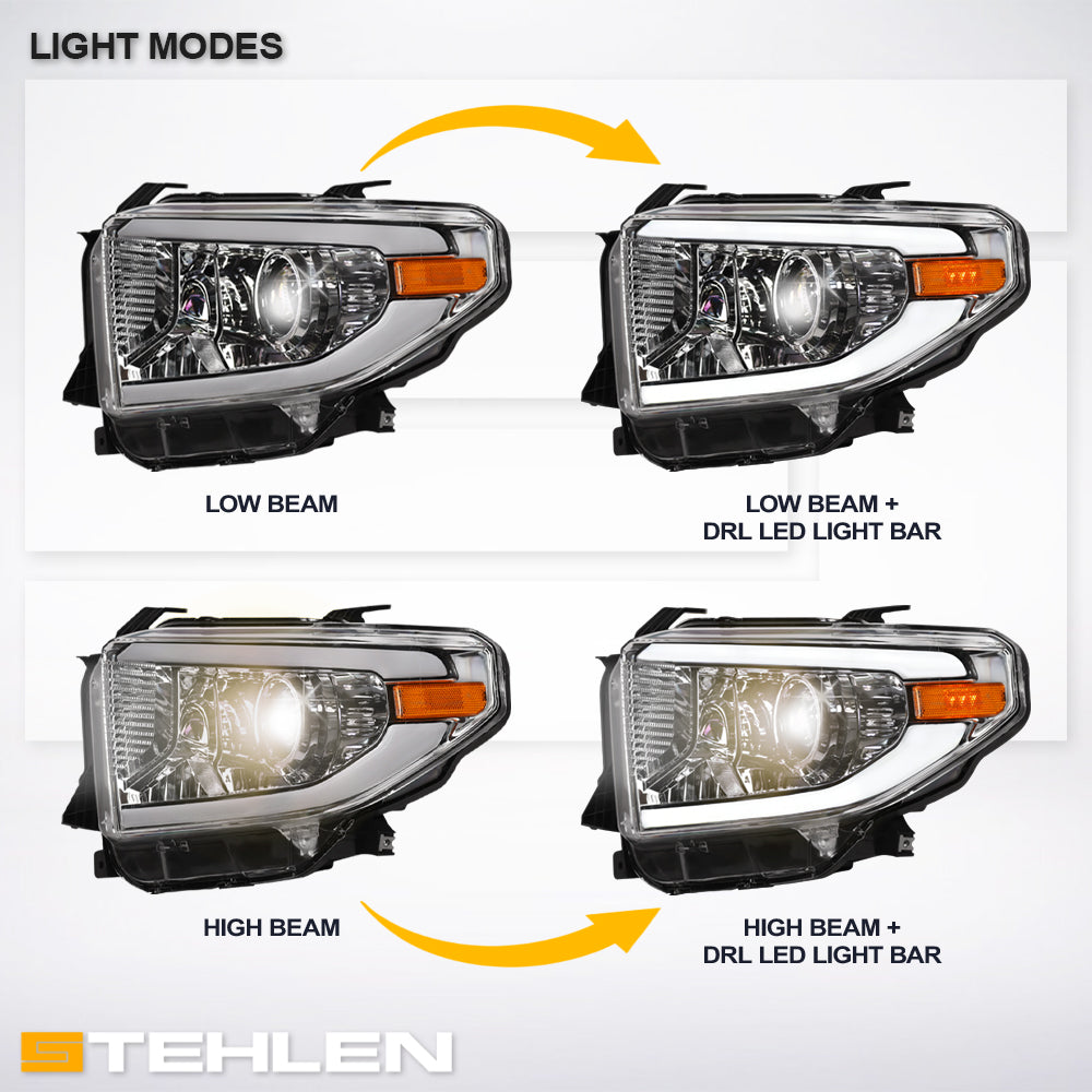 2014-2021 Toyota Tundra LED Halo Projector Headlights Chrome