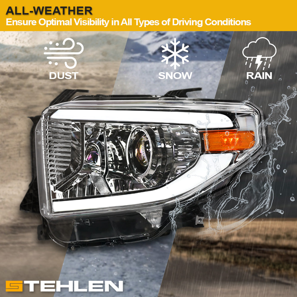 2014-2021 Toyota Tundra LED Halo Projector Headlights Chrome