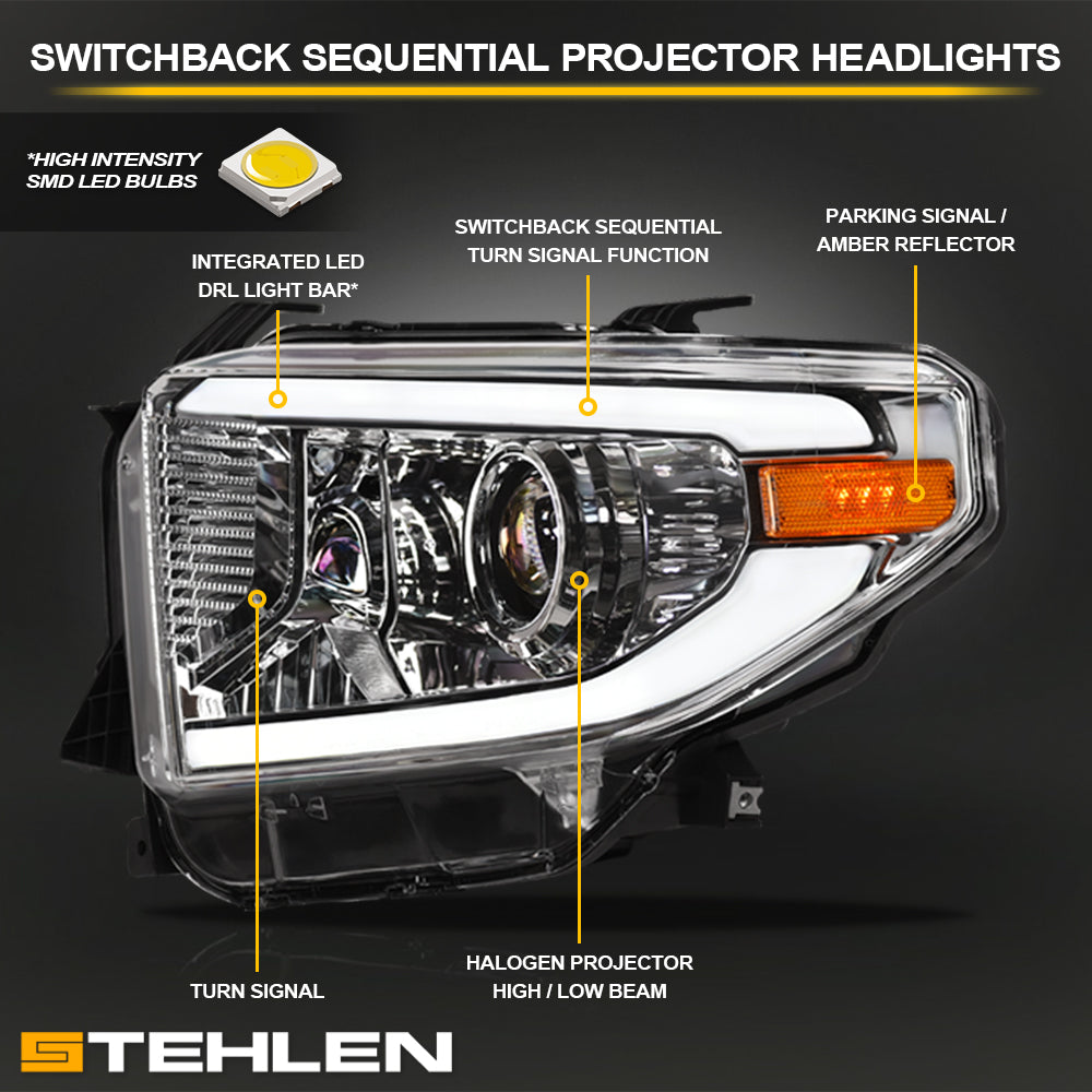 2014-2021 Toyota Tundra Chrome Projector Headlights Sequential LED