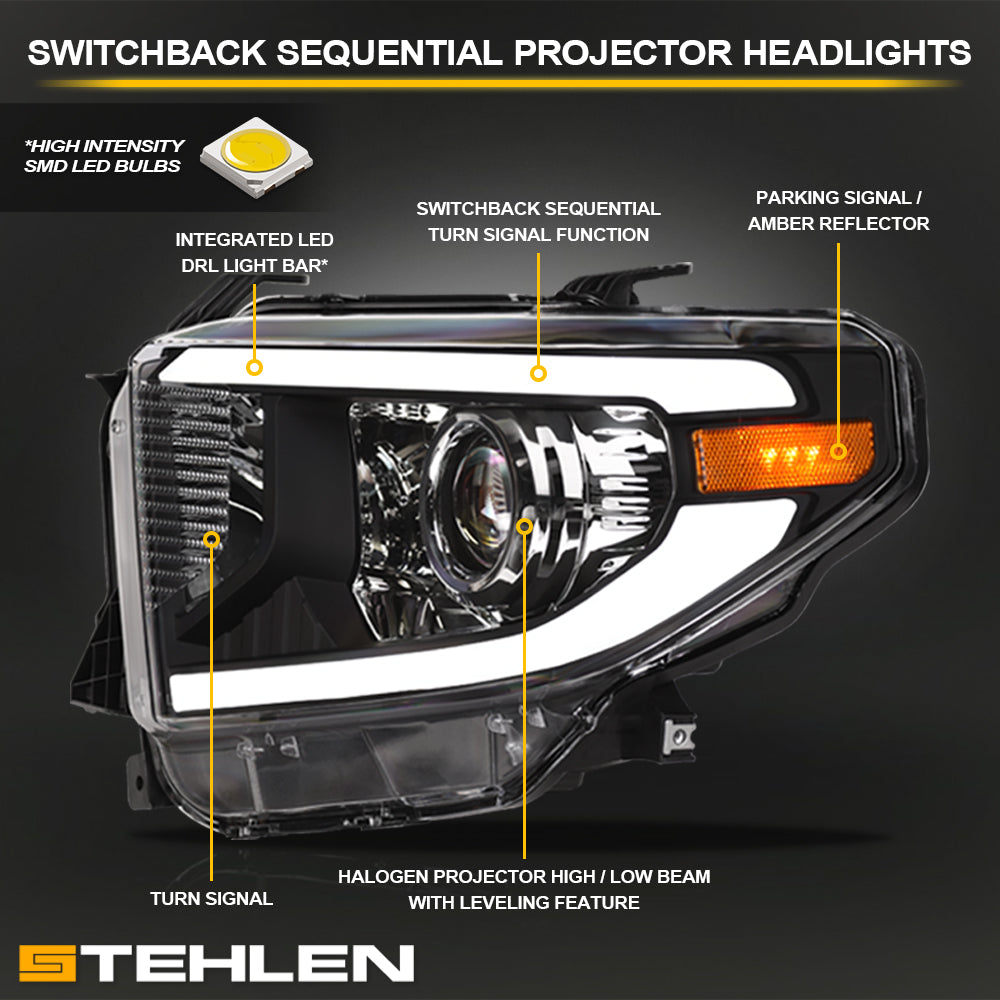 2014-2021 Toyota Tundra Projector Headlights Sequential LED - Black