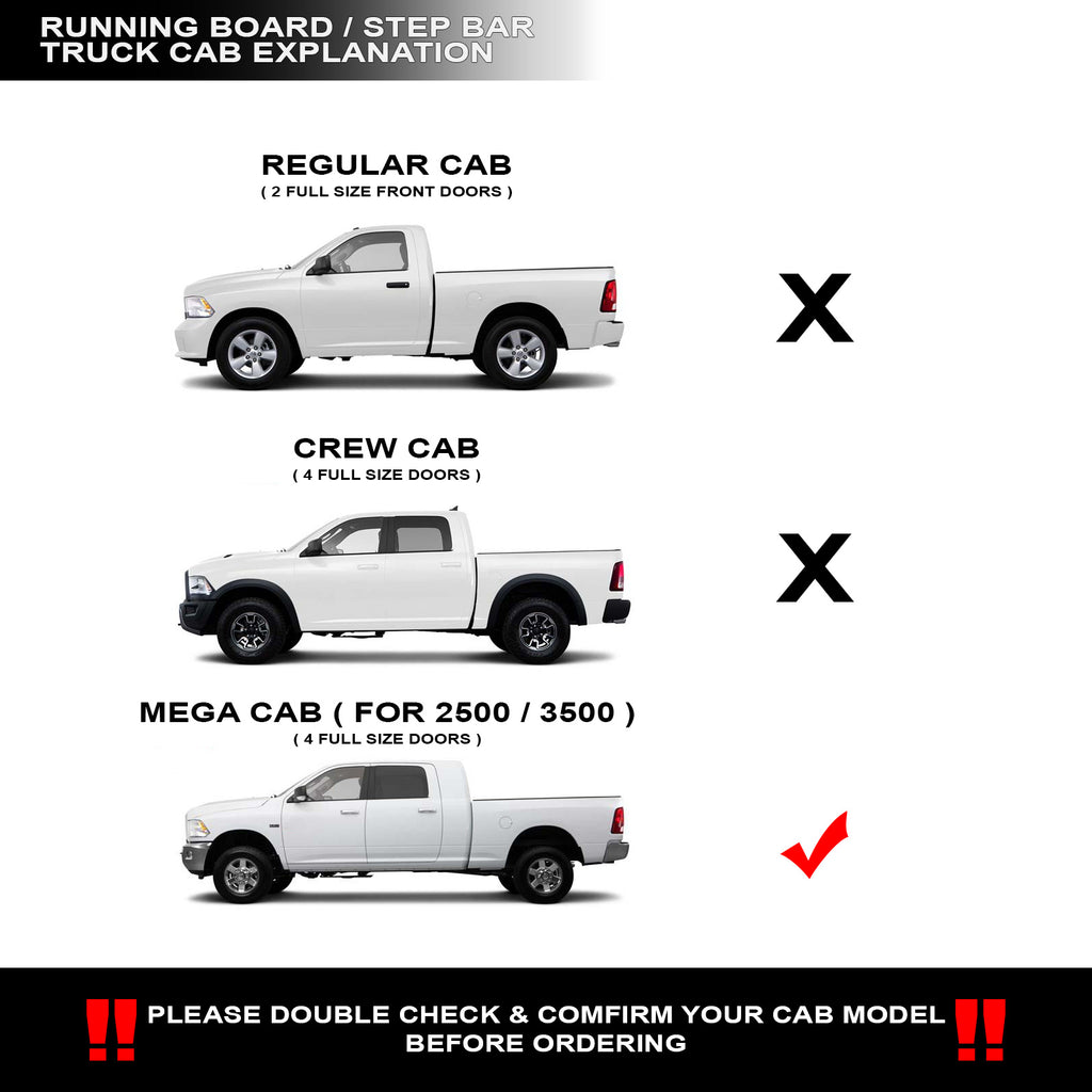 2010-2018 Dodge Ram 2500/3500 Mega Cab Modular Side Step Bars - Matte Black