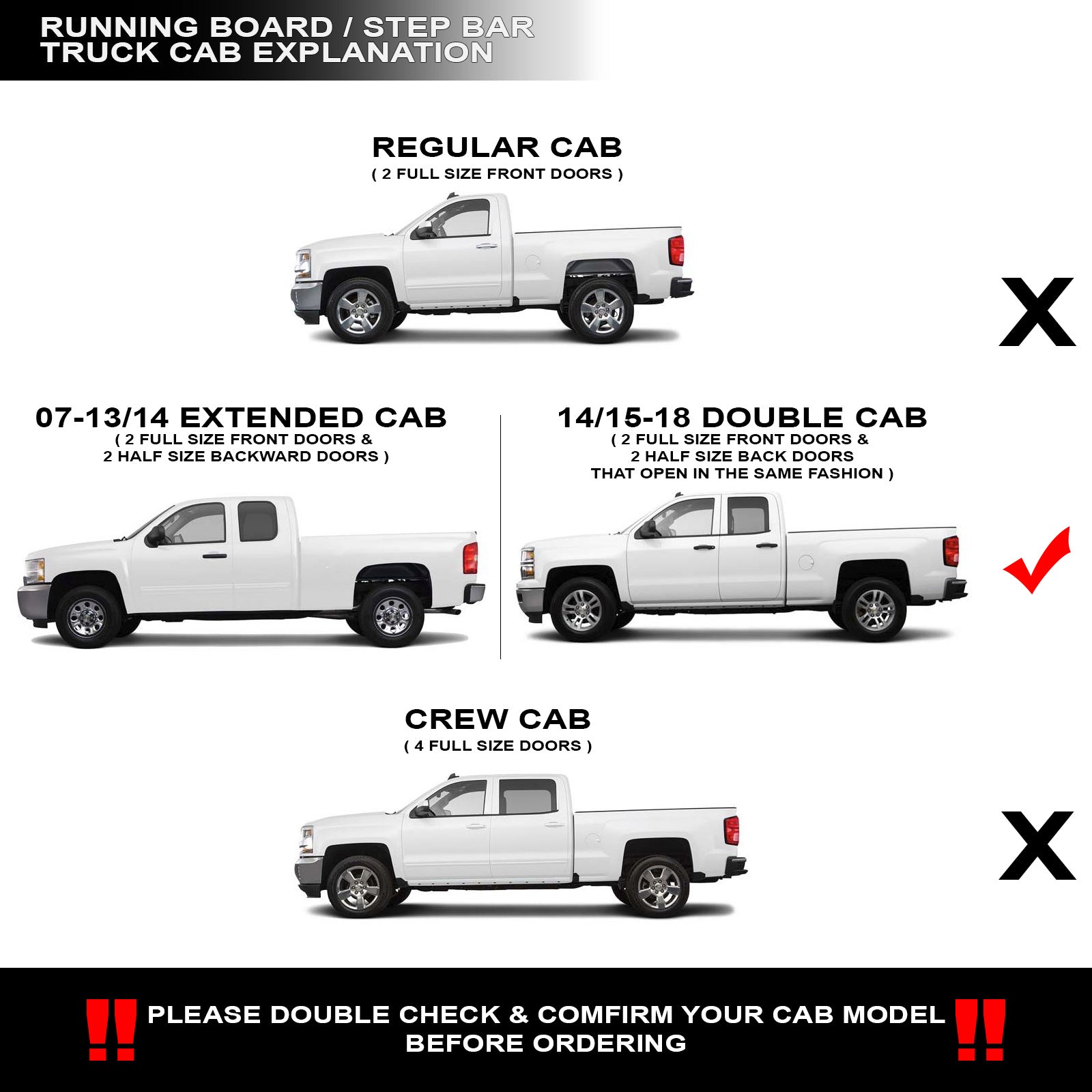 07-19 Silverado/Sierra Extended Cab Modular Side Steps - Matte Black