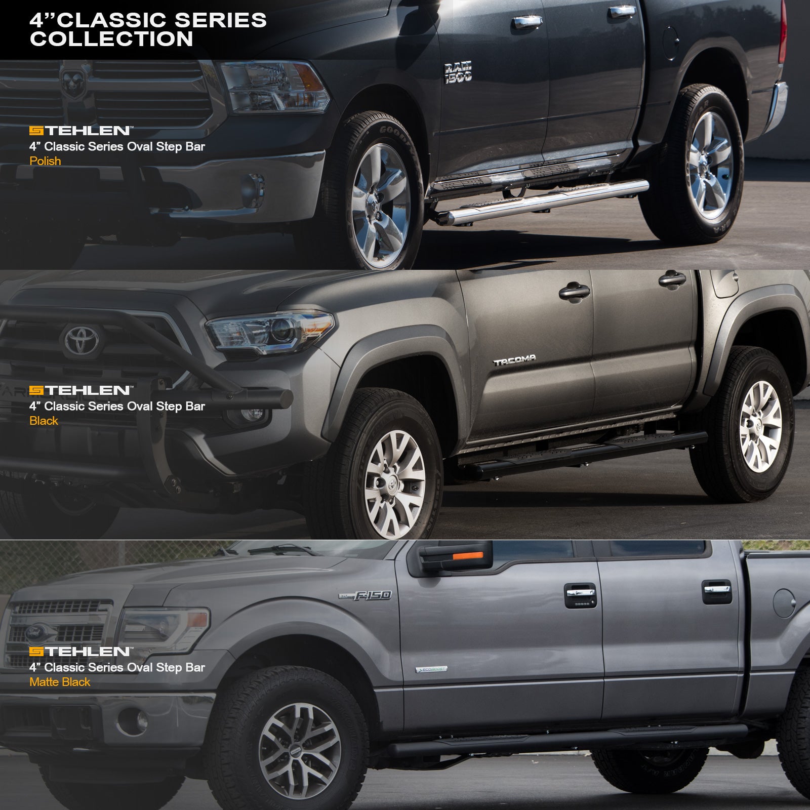 2009-2014 Ford F-150 SuperCrew 4" Step Bars - Matte Black