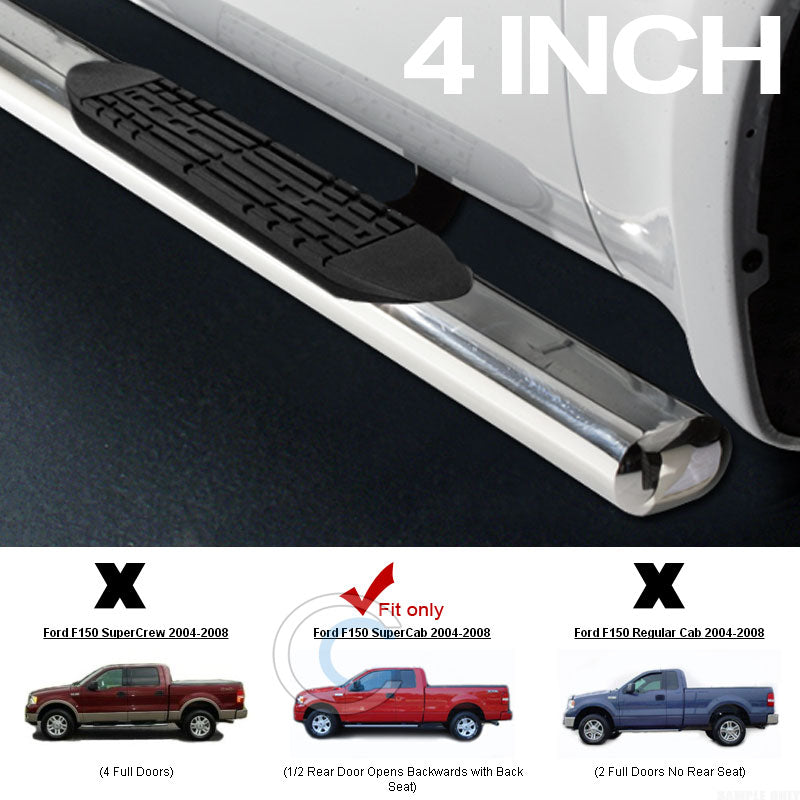 2004-2008 Ford F-150 Super Cab 4" Side Step Nerf Bars - Chrome