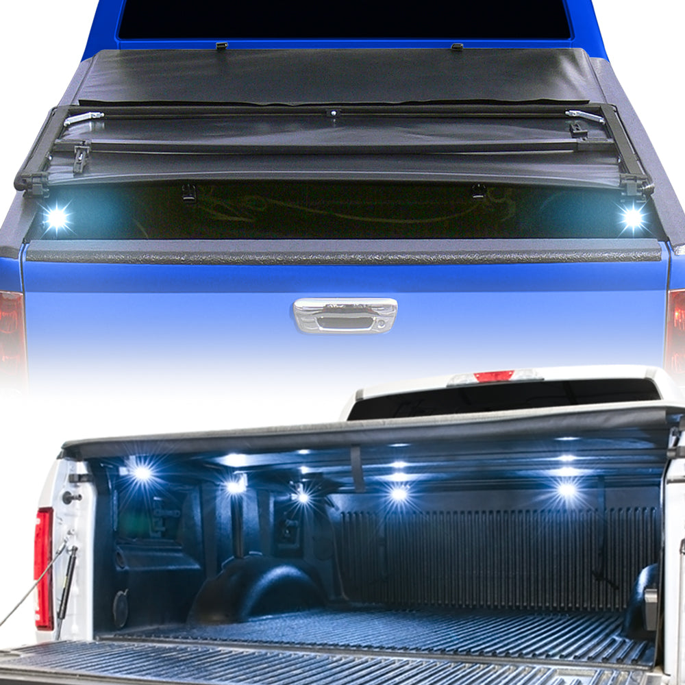 2015-2022 Chevrolet Colorado/GMC Canyon 5 ft Bed Tri-Fold Tonneau Cover with LED Lights - White