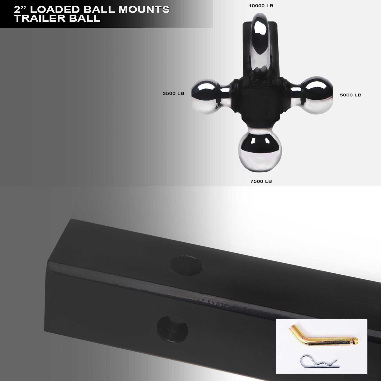 3-Ball Trailer Hitch Mount 2" Receiver 1-7/8" 2" 2-5/16"