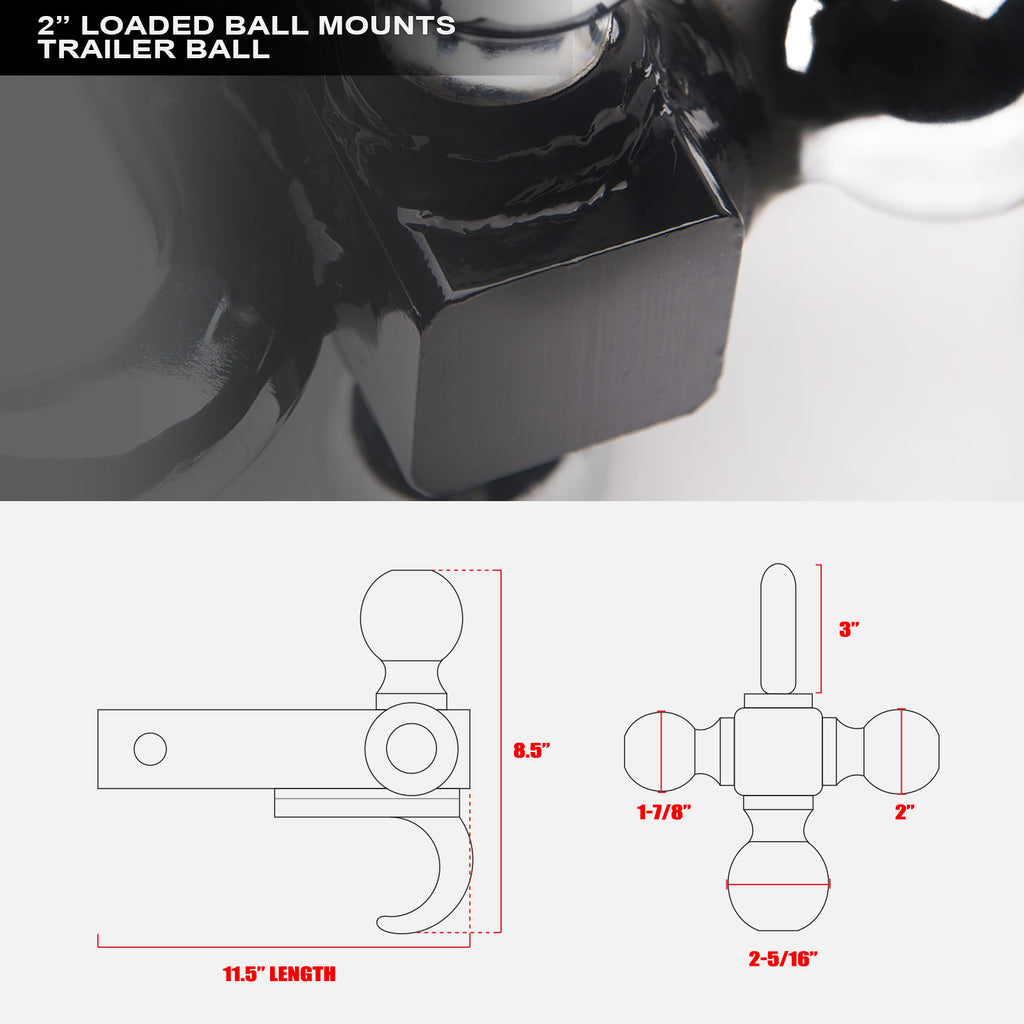 3-Ball Trailer Hitch Mount 2" Receiver 1-7/8" 2" 2-5/16"