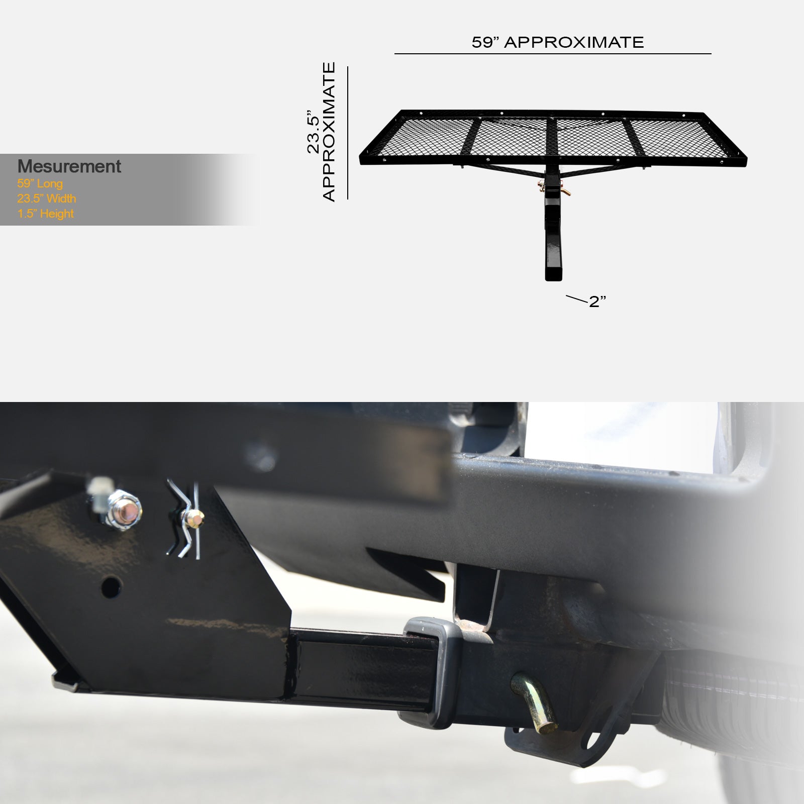 2" Hitch Cargo Carrier 300 LBS 23x59 Fold-Up Tray - Black