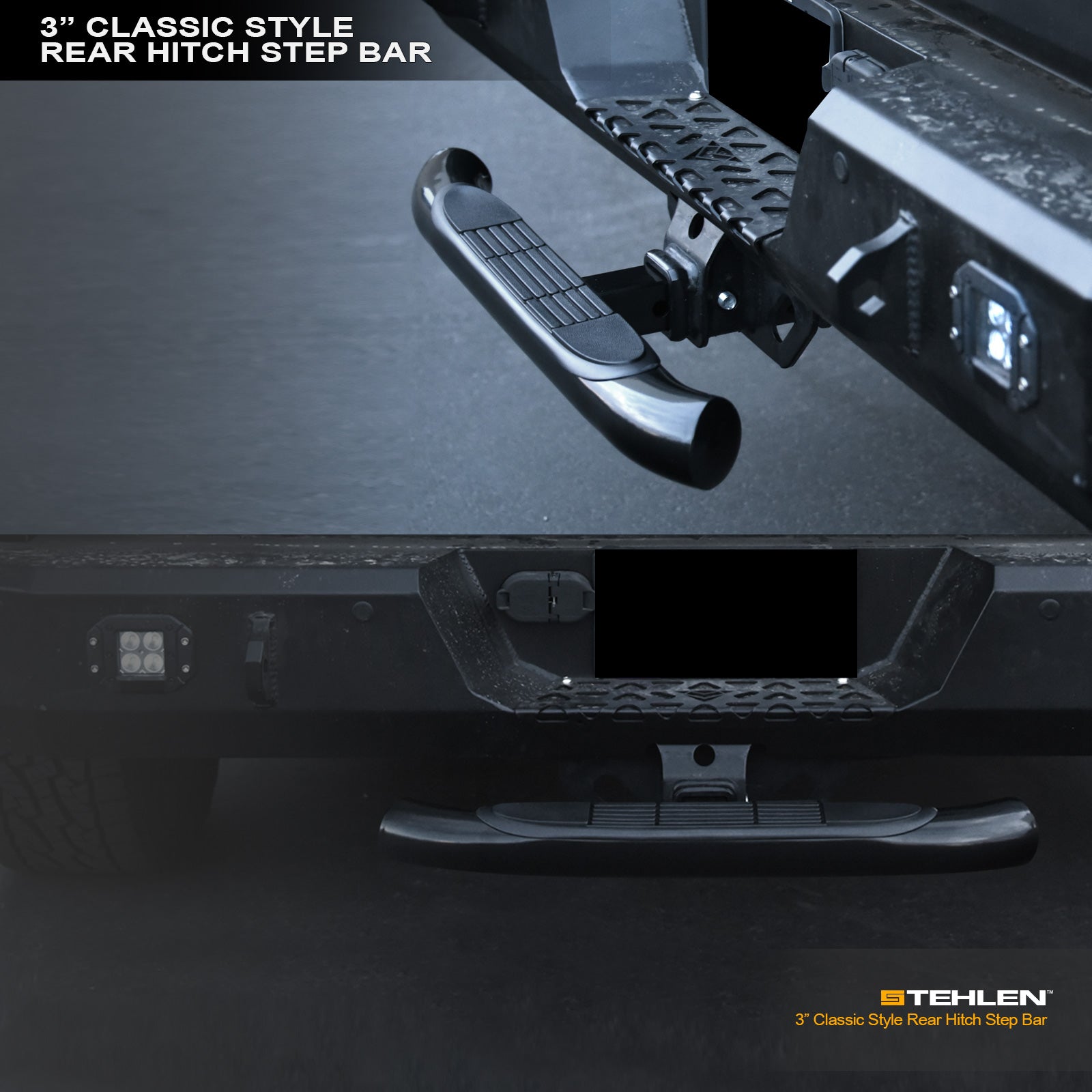 Universal 2" Hitch Receiver 3" Steel Rear Hitch Step - Black