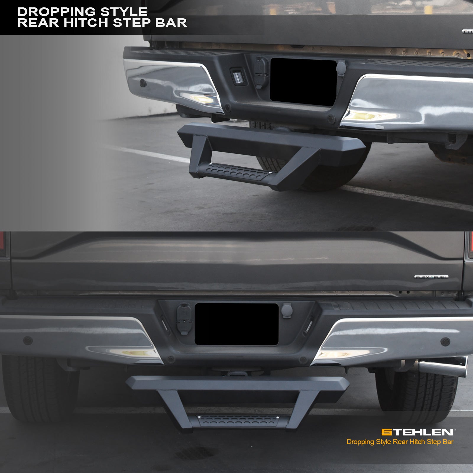 Universal 2" Receiver Dropping Style Rear Hitch Step - Matte Black